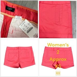Women's J. Crew 2 XS Shorts Chino Khakis Pink Coral Stretch Casual Shortie NWT
